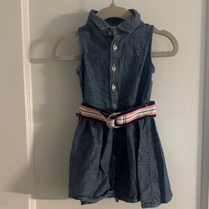Ralph Lauren Denim Sleeveless Shirt Dress with Pink-Striped Belt 12M
